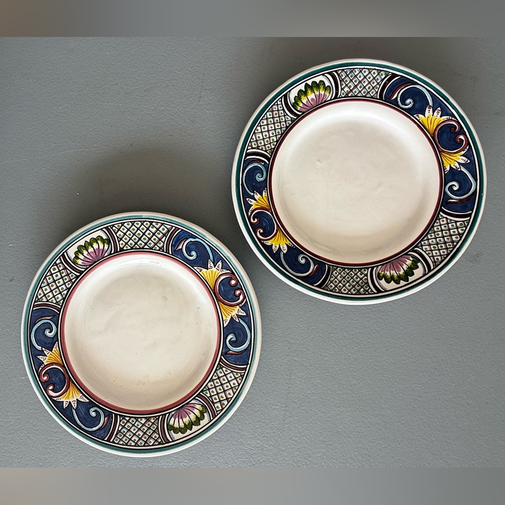 Portuguese Handpainted Blue, Yellow & White Ceramic plates. Signed by Artist.